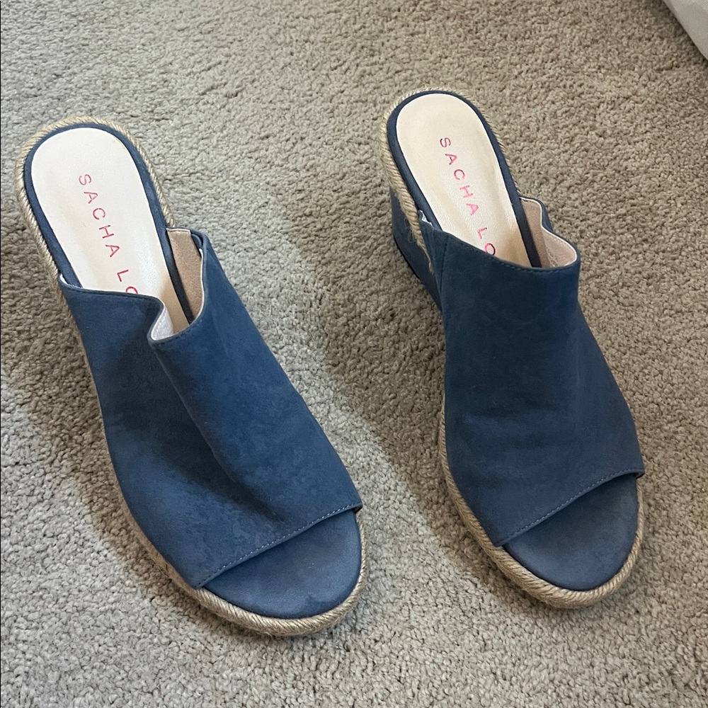 Sacha London Navy Slide Wedges